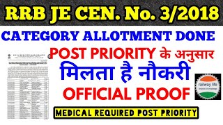 पहले Post Allotment होता है या  Medical Fit Official Notice RRB Gorakhpur JE Result 3/2018