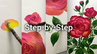 How to Paint Roses & Leaves | Acrylic Rose Painting Tutorial (Step-by-Step)