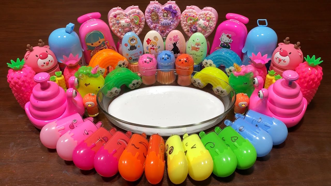 Mixing  MAKEUP and RAINBOW CREAM CLAY and MORE Into GLOSSY Slime ! Satisfying Slime Videos 