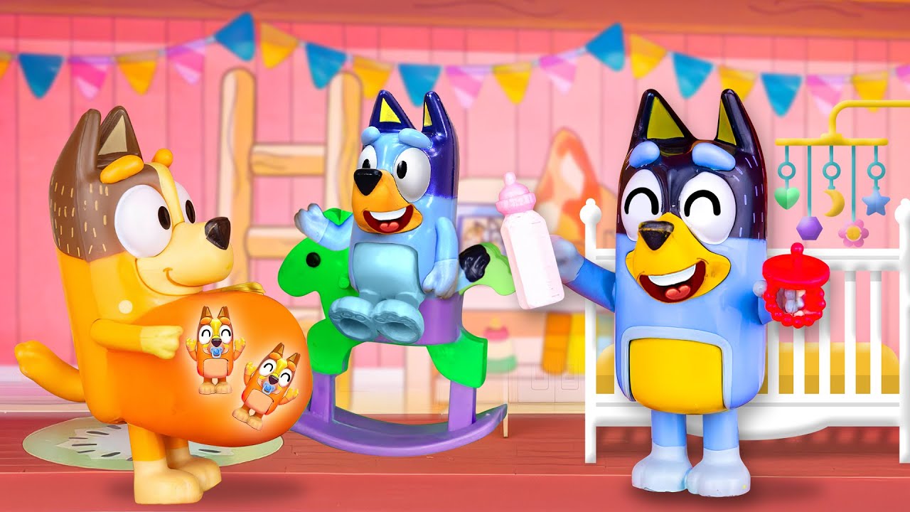 Bluey Takes Care of Her Twin Baby Sisters | Bluey Toy Family Story | Pretend Play with Bluey Toys