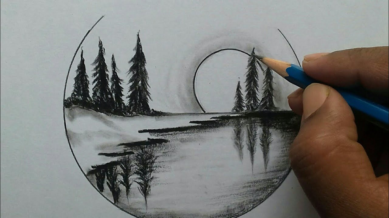 Nature scenery drawing for beginners / easy and step by step - YouTube