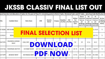 JKSSB Classiv Final Selection List Out | Check Name | Download PDF