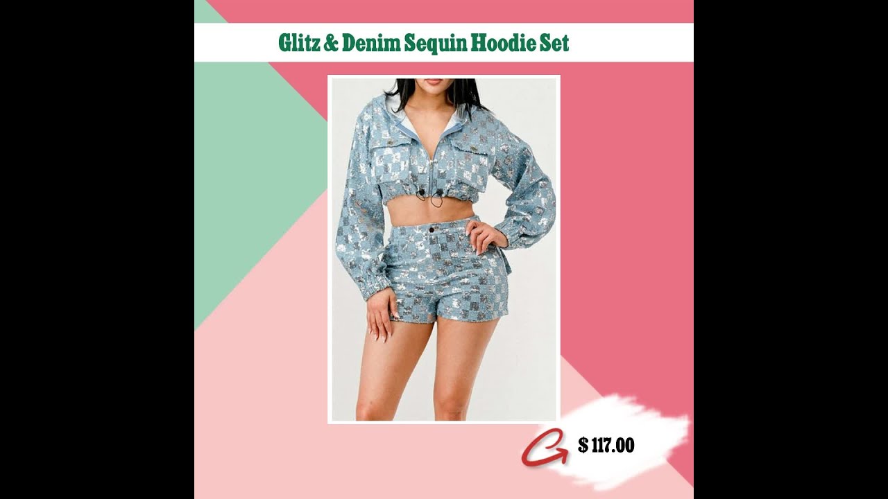 Glitz & Denim Sequin Hoodie Set