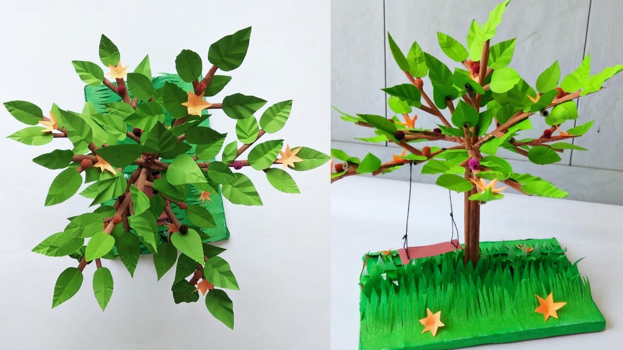 Newspaper craft/colour paper craft/craft ideas/paper tree/origami craft