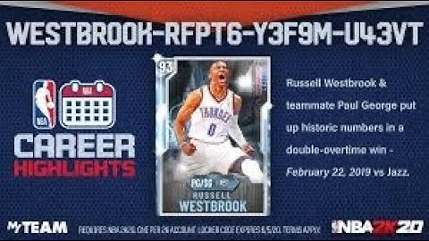 New NBA 2k 20 locker code for diamond Russel Westbrook