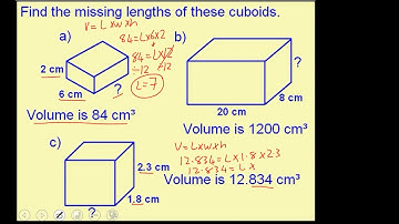 Maths - Volume of cubes and cuboids find missing lengths given volume (H)