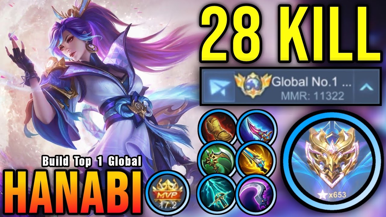 28 Kills + MANIAC!! Hanabi Insane 11.300+ MMR - Build Top 1 Global Hanabi ~ MLBB