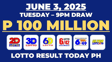 PCSO Lotto Result Today 9PM Draw June 3, 2025 - Ez2 Result and Swertres Result