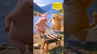 Fat Orange Cat Tricks Pig With Bbq Bomb Prank Funny Animal Story.