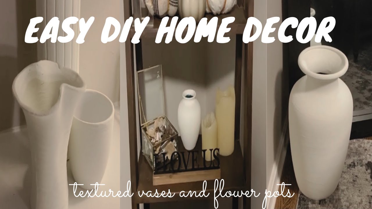 DIY faux ceramic/clay vases | upcycling w textured paint using baking soda and matte acrylic paint
