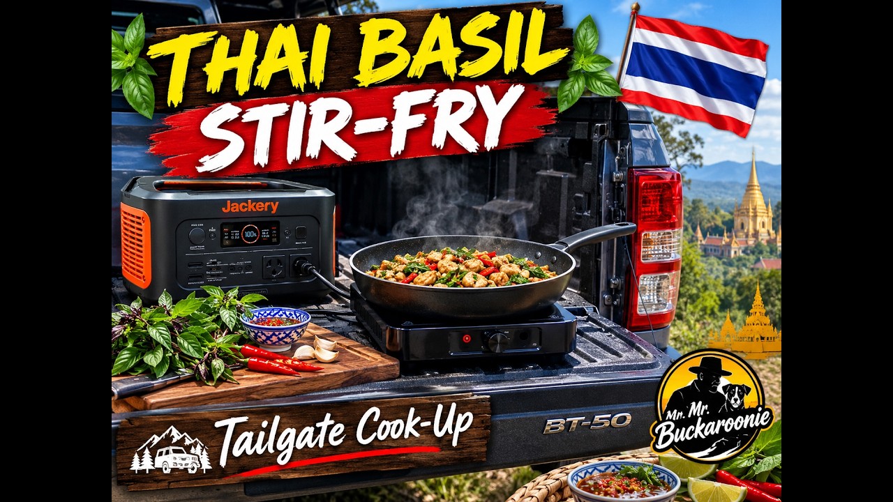 Tailgate Cook up- Thai Basil Stir fry with Chicken and Pork #jackery