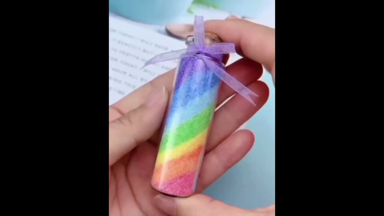 miniature bottle craft by salt / easy Mini bottle art / Rainbow bottle art with salt