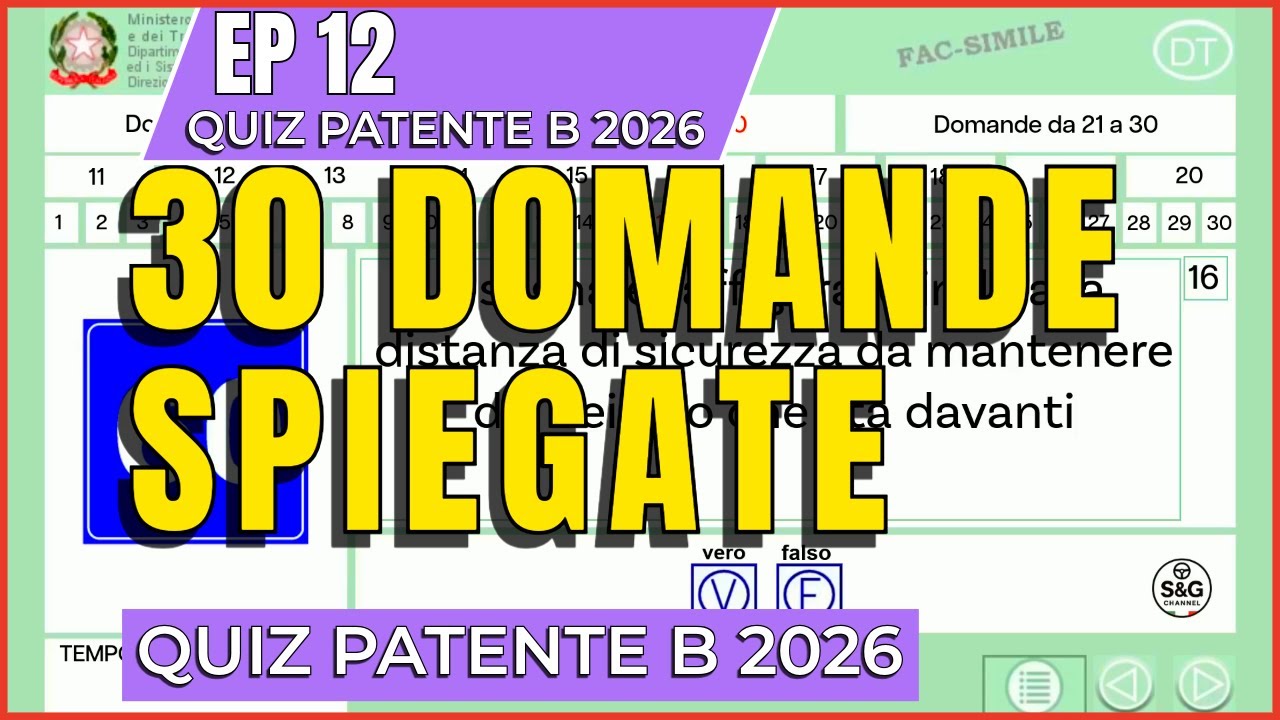 Ep 12 – Quiz Patente B 2026 – 30 Domande con Spiegazioni chiare