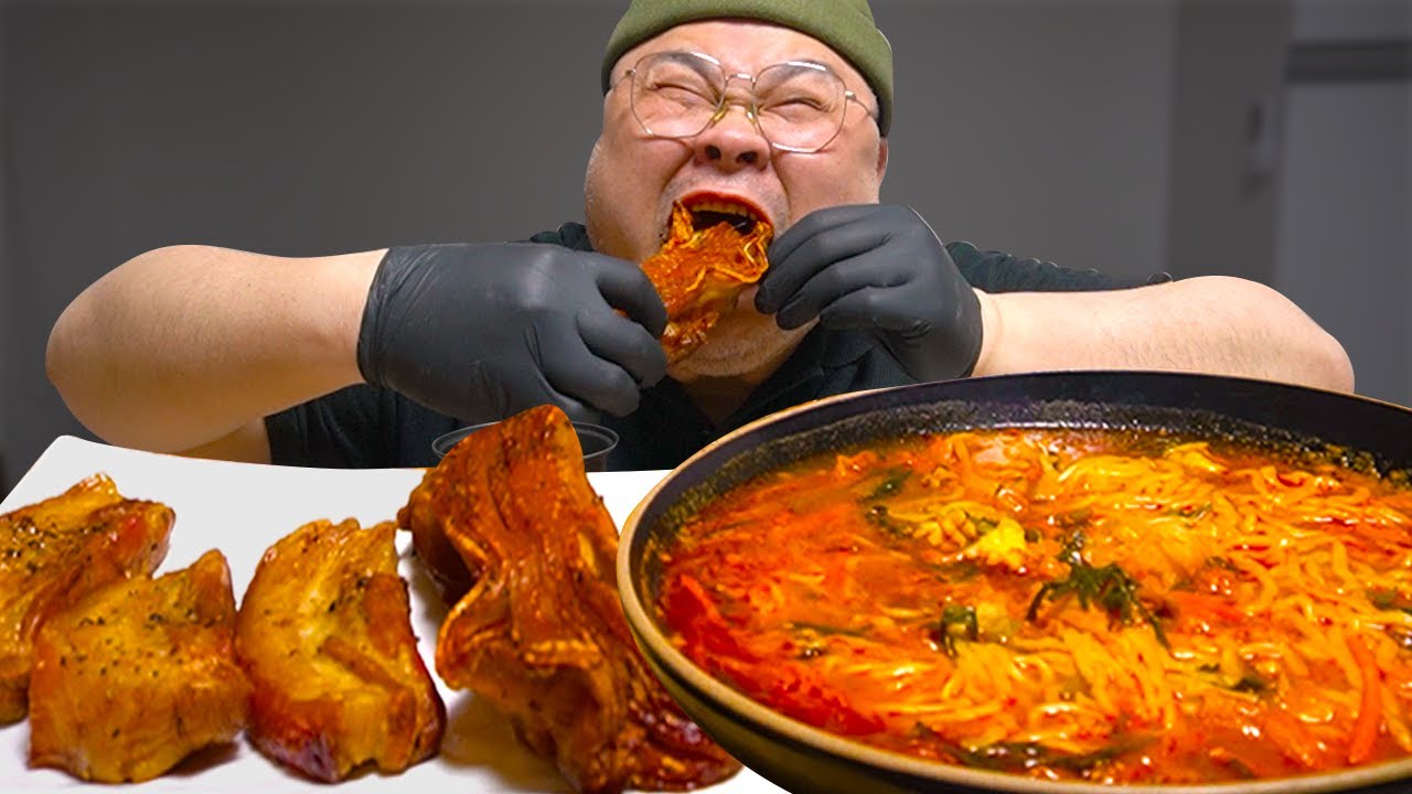 독거총각 좋은소식~통삼겹 통김치 통짬뽕(?) 한입 가득 통먹방│Spicy Seafood Noodle Soup&Grilled Pork Belly Mukbang Eatingshow