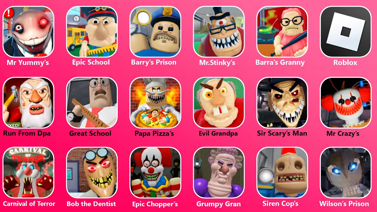 ROBLOX.MR CRAZY'S CARNIVAL(SCARY OBBY!).BARRA'S GRANNY HOUSE.GREAT SCHOOL BREAKOUT(FIRST PERSON)...