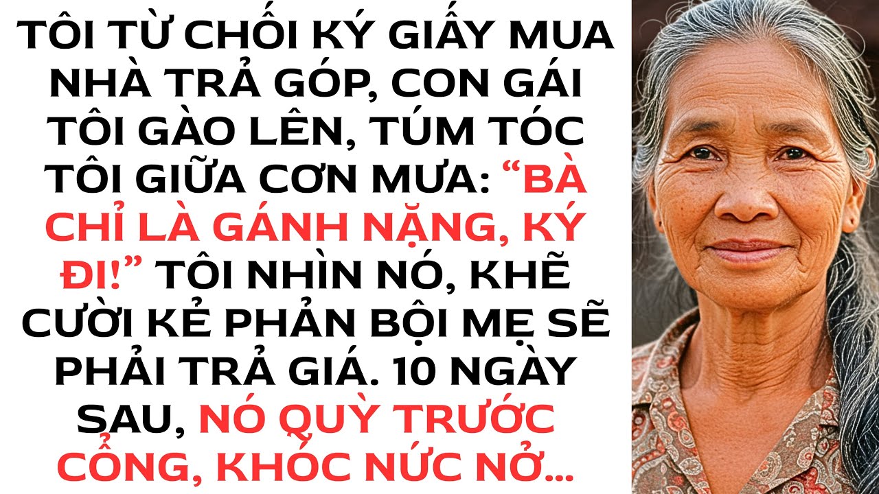 Con gái túm tóc tôi và lôi mạnh khi tôi từ chối ký mua nhà trả góp cho nó...