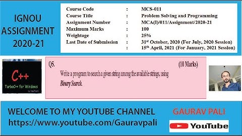 IGNOU MCS011 Solved Assignment 2020-21 Q5 | Binary Search | Binary Search Program In C For String