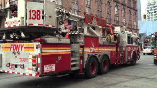 FDNY TOWER LADDER 138 TAKING UP FROM 7 ALARM 10-60 MAJOR BUILDING COLLAPSE & FIRE IN MANHATTAN, NYC.