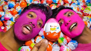 NEW! Colored Glitter Kinder Joy opening ASMR - A lot of Kinder Surprise egg toys Part-123