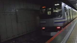 JR東京駅下り1番線から、横須賀線普通逗子行きE217系1511SY-115横クラ+E217系Y-9横クラが発車！16時40分発予定の久里浜行きは10分遅れの16時48分前後の到着見込みとアナウンス！