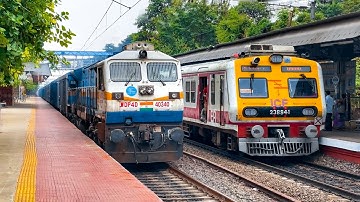Different model Diesel vs EMU local trains perfect crossing action spotted at Hindmotor.