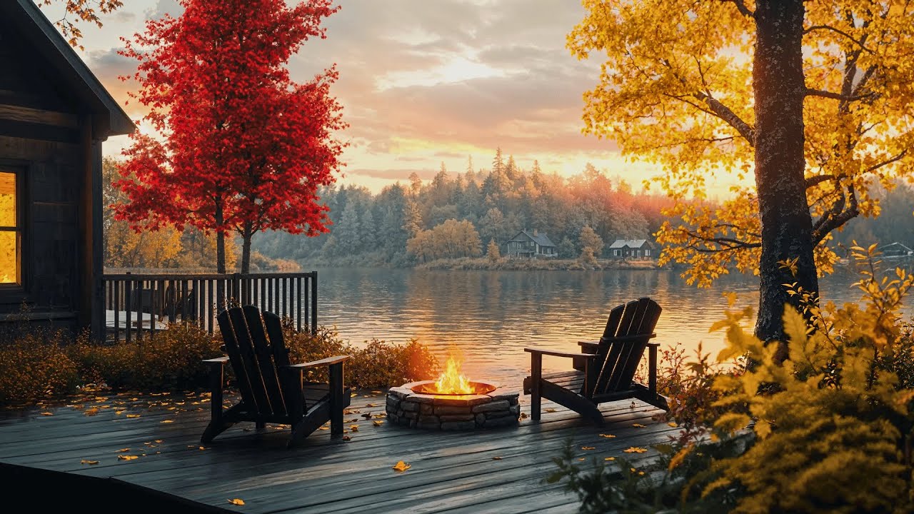 Autumn Lakeside Retreat: Cozy Fire Pit and Nature Sounds for Peaceful ...