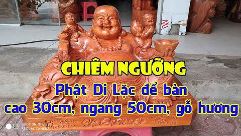 Tượng Di Lặc nhị phúc để bàn | Phật Di Lặc ngồi đế tiền vàng ngang 50cm gỗ hương