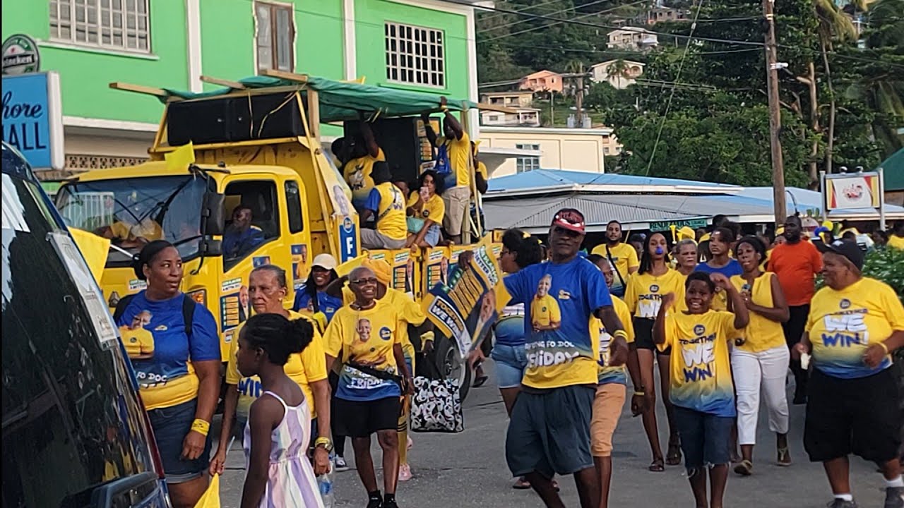 The Yellow Army took over Bequia streets #stvincentandthegrenadines #electionfever 
