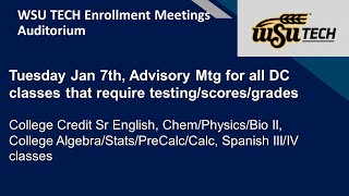 Full WSU-TECH Spring Enrollment Meeting --- Tuesday January 7, 2020 News