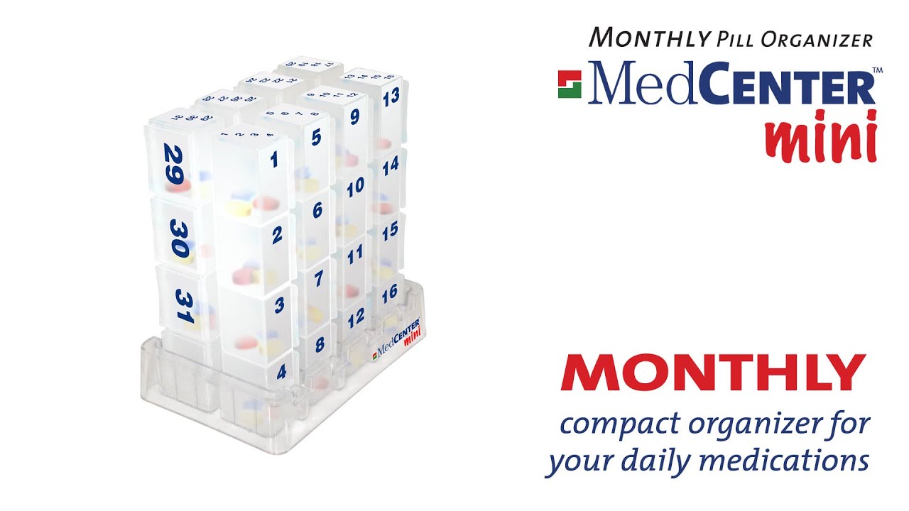 MEDca Monthly Pill Bottle Organizer 31 Numbered Full-Size Pill Bottles  Child-Proof Lids - Acrylic