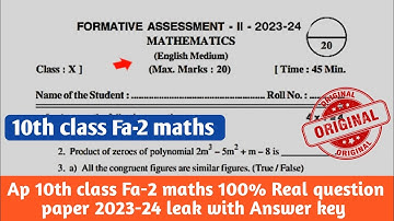 ap 10th class fa2 maths question paper 2023-24|ap 10th class maths Fa2 question paper 2023 Answers