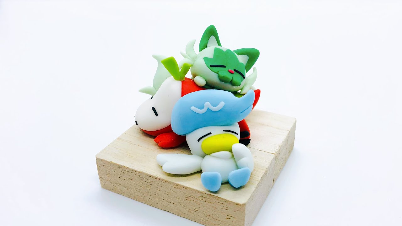 粘土】仲良く寝てるホゲータ・ニャオハ・クワッスつくってみた