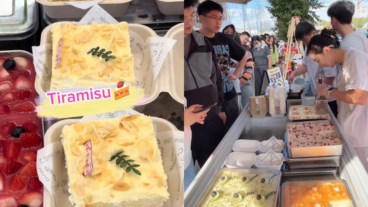 00後小姐姐創業擺攤賣提拉米蘇，每天排隊好多人🍰🤗 #dessert #cake #food #fruit #chocolate #cheese #stall