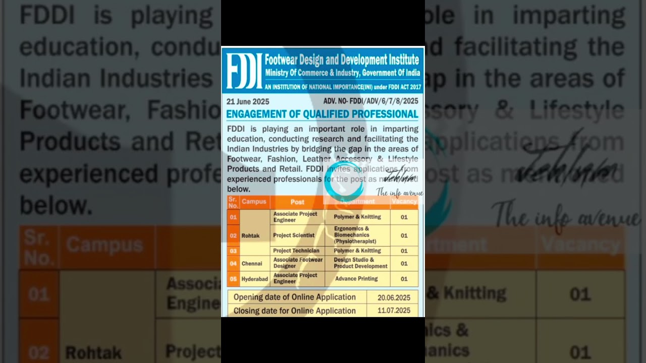 FOOTWEAR DESIGN AND DEVELOPMENT INSTITUTE RECRUITMENT ADVT NOTIFICATION NO 