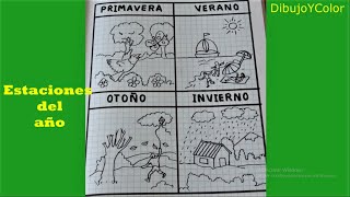 Como dibujar las estaciones del año/ fácil y rápido/ DibujoYColor