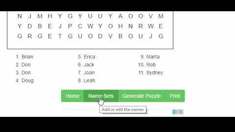Create a word search using Randomnamepicker.net