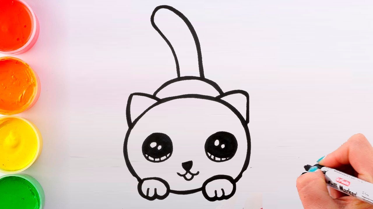 How to draw a CAT for KIDs KAWAII coloring and drawing for Toddlers ...