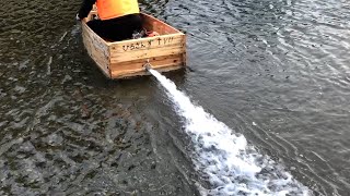 自作ボートにエンジンポンプを積んで川ではしらせてみた　2馬力船外機の代わりになるのか？　ハイドロジェット　ウォータージェット推進化2