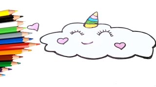 Drawing a cute cloud emoji unicorn _ رسم كيوت _ تعليم الرسم_ رسم إيموجي سحابة صغيرة  _ رسم بنات