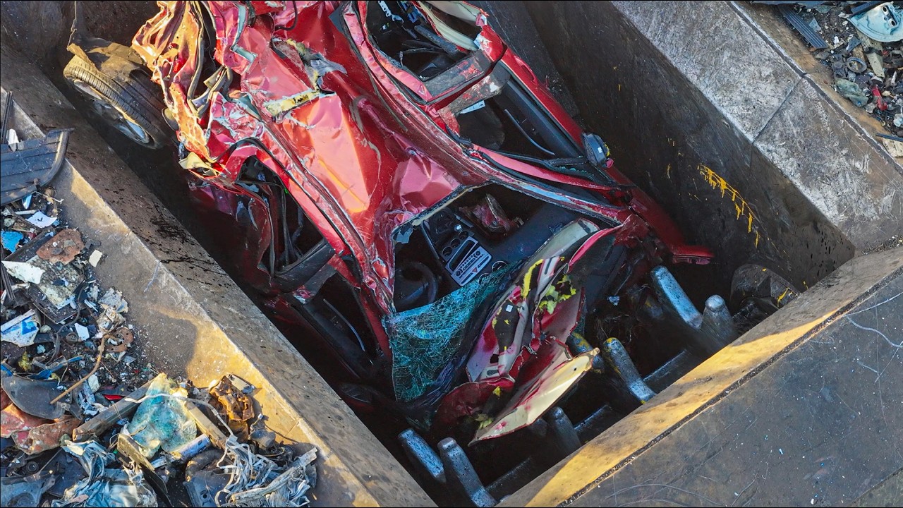 Watch Cars Get Destroyed in Seconds – Pre-Shredder Feeding Hammer Mill
