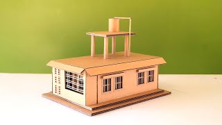 Making a Cardboard House with rooftop water tank - easy house making idea