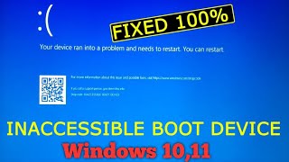 Your pc ran into a problem and needs to restart | how to fix inaccessible boot device | Blue Screen