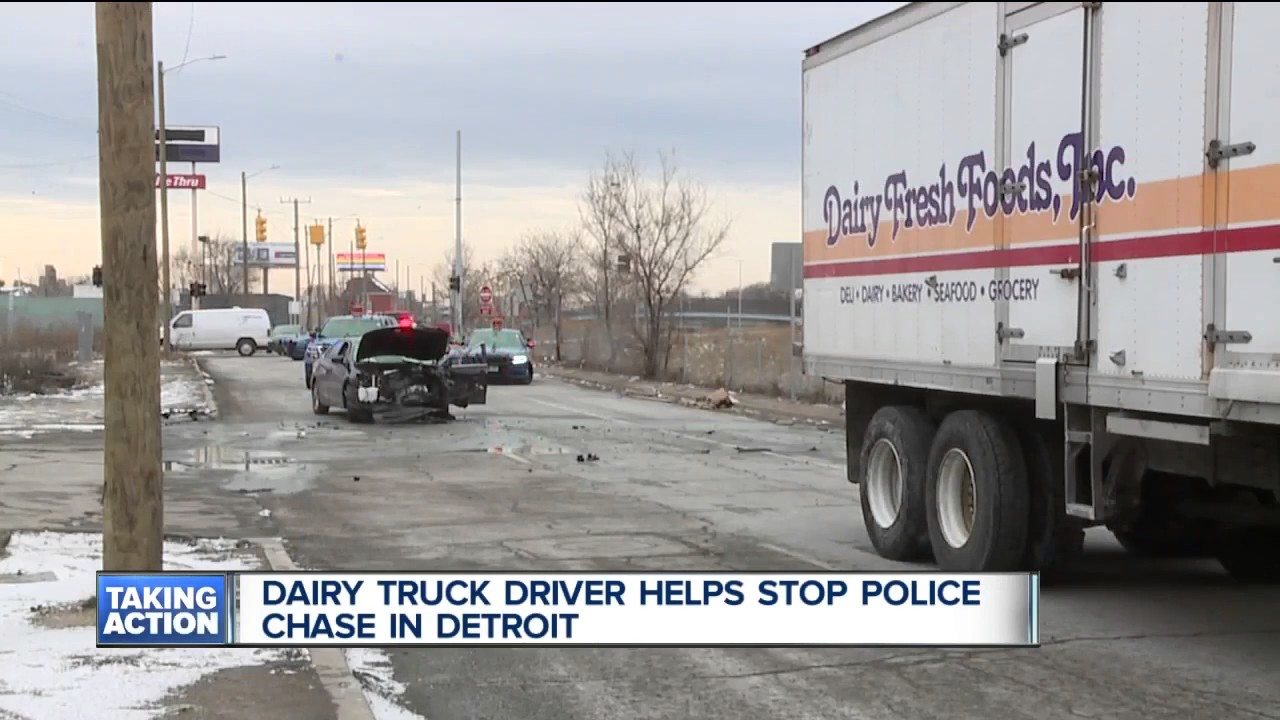 Dairy truck driver helps stop police chase in Detroit