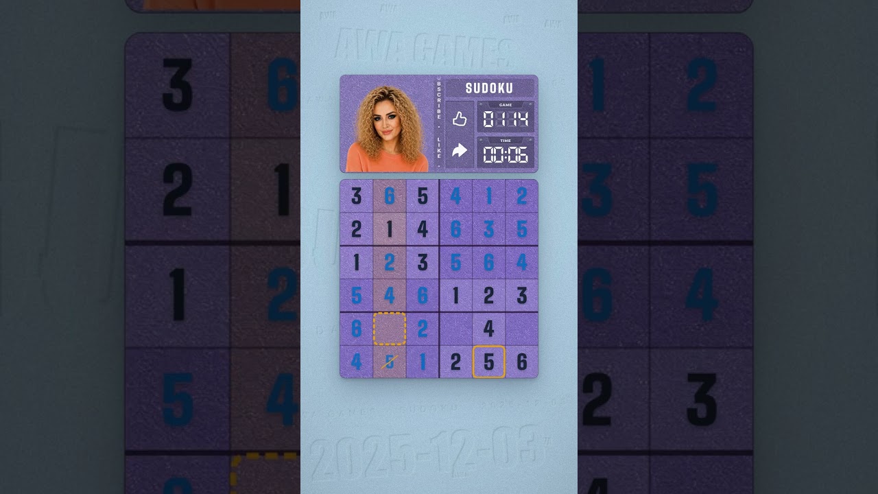 LinkedIn Mini Sudoku #114 solved board for December 3, 2025, 6x6 grid