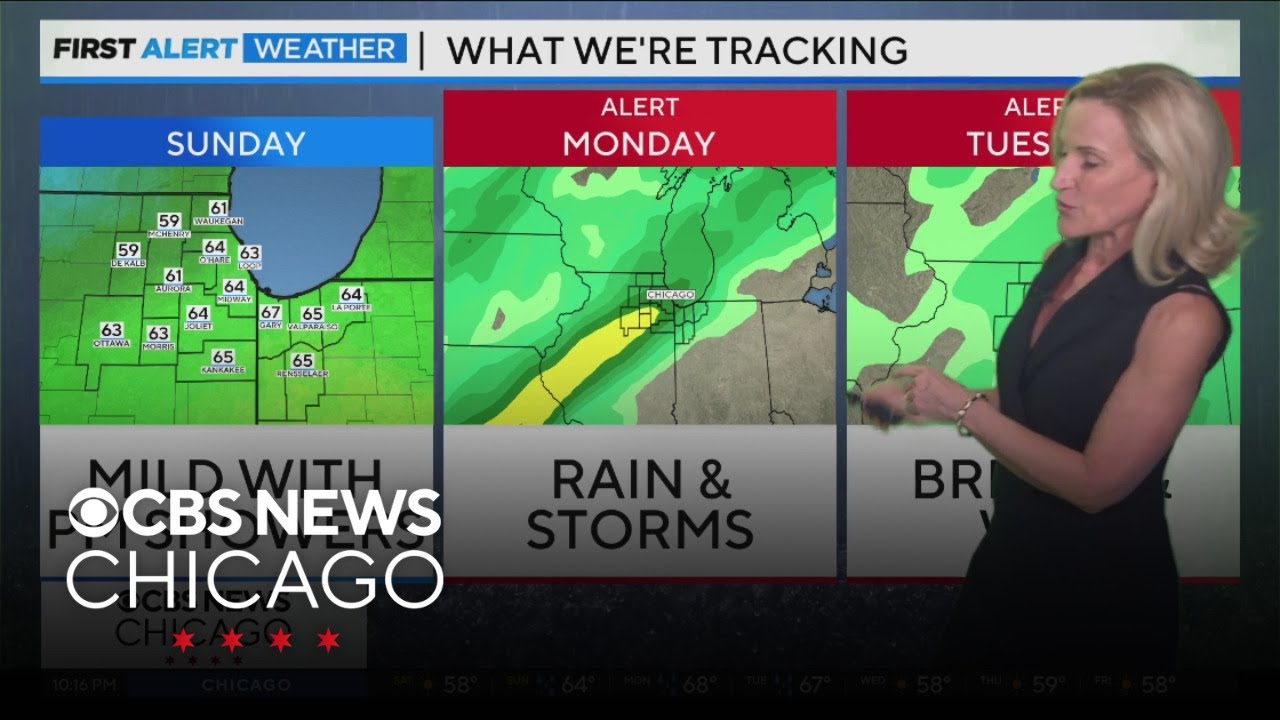 Mild with showers late Sunday, rain and storms Monday in Chicago - YouTube