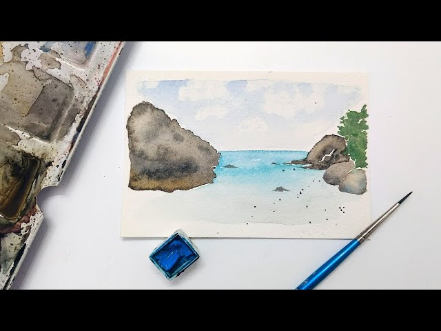 A beach watercolor art I made for practice ❤️ I used clear candle wax to  block out the watercolor off white areas 😁 : r/Watercolor