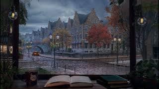 Cozy Rainy Canal Study Room 🌧️ European Street View Ambience for Focus, Study & Relaxation