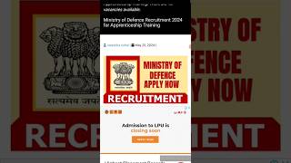 Ministry of Defence Recruitment 2024 for Apprenticeship#ytshorts #youtube #ministry of defence
