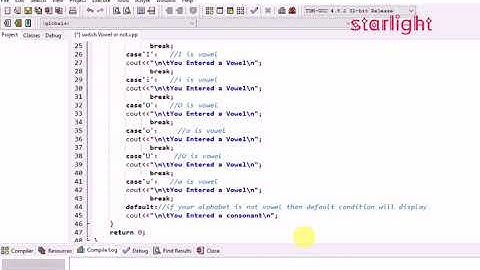 check whether the Alphabet is Vowel or not using switch statement C++ code