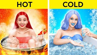 EXTREME HOT VS COLD CHALLENGE || Fire Girl vs Ice Girl *Four Elements Adopted by 123 GO! CHALLENGE